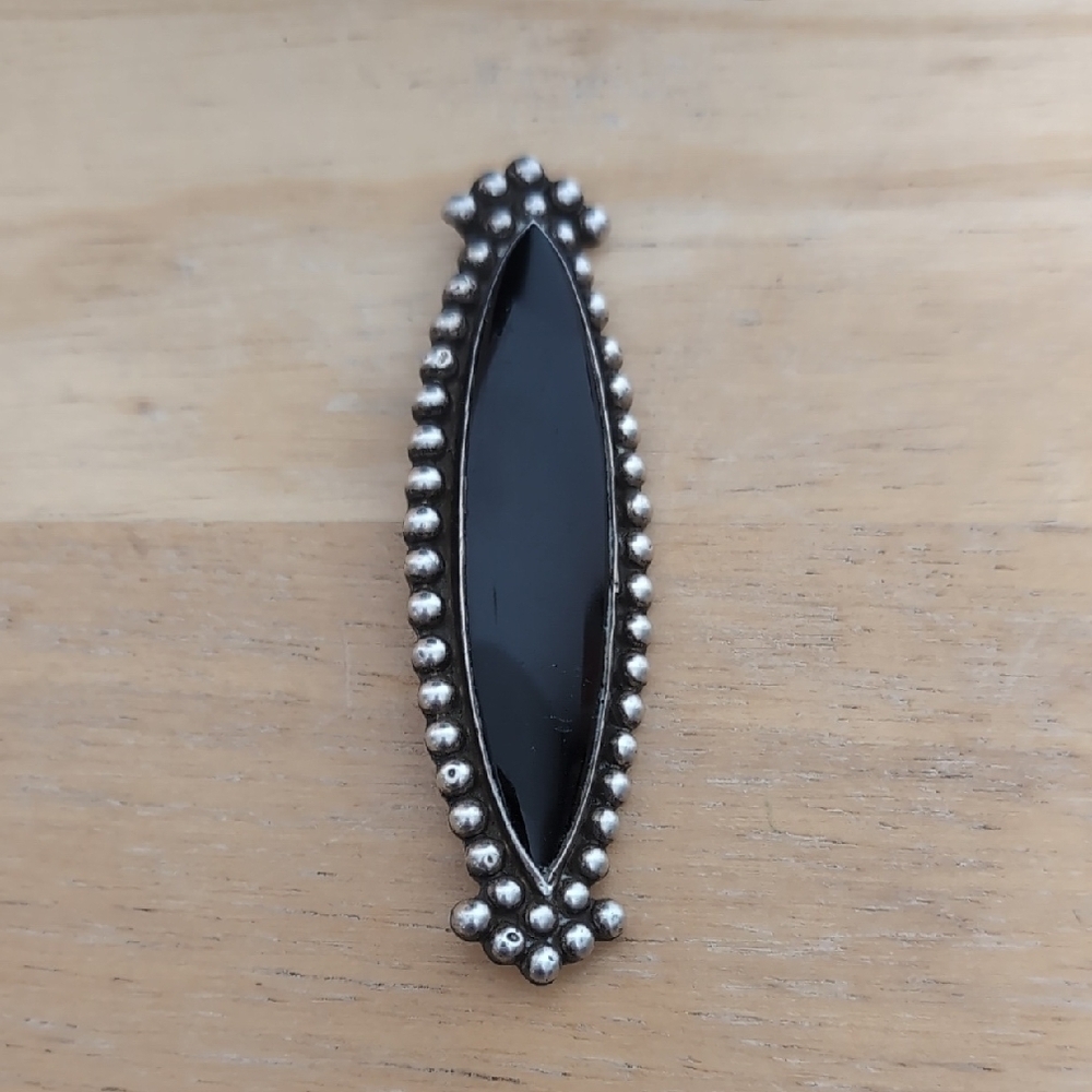 Large Onyx Sterling Silver Oblong Pin Brooch